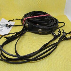 Coldwater Creek W. Original Brass Tone Studded Tassel Narrow Black Real Leather